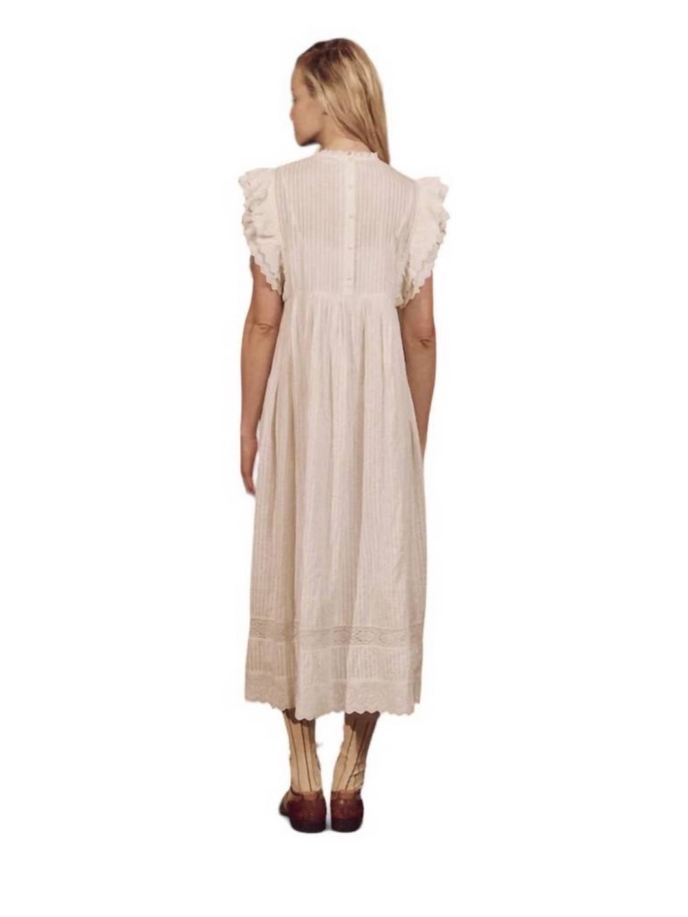 NEW THE GREAT. The Trellis Lace & Ruflle Midi Dress Size 1